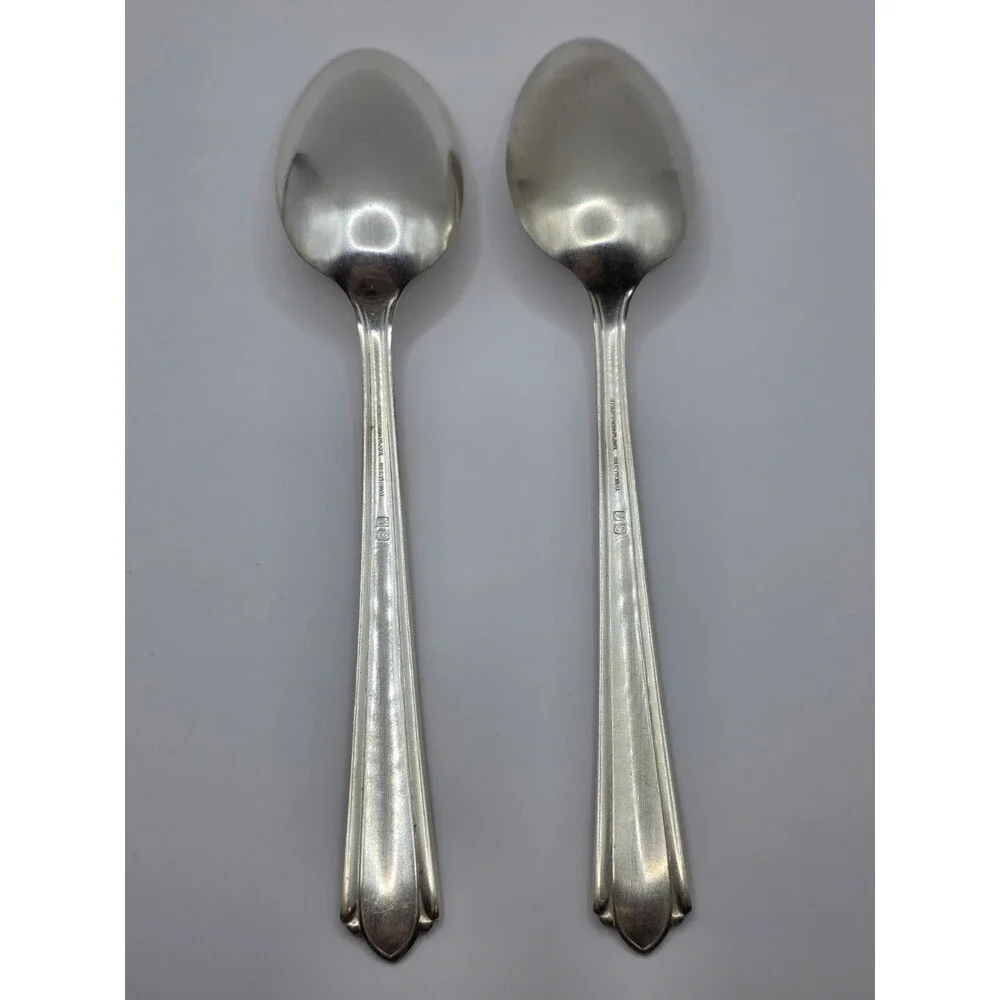 2 Serving Spoons Stratford Plate Sectional Marked IS